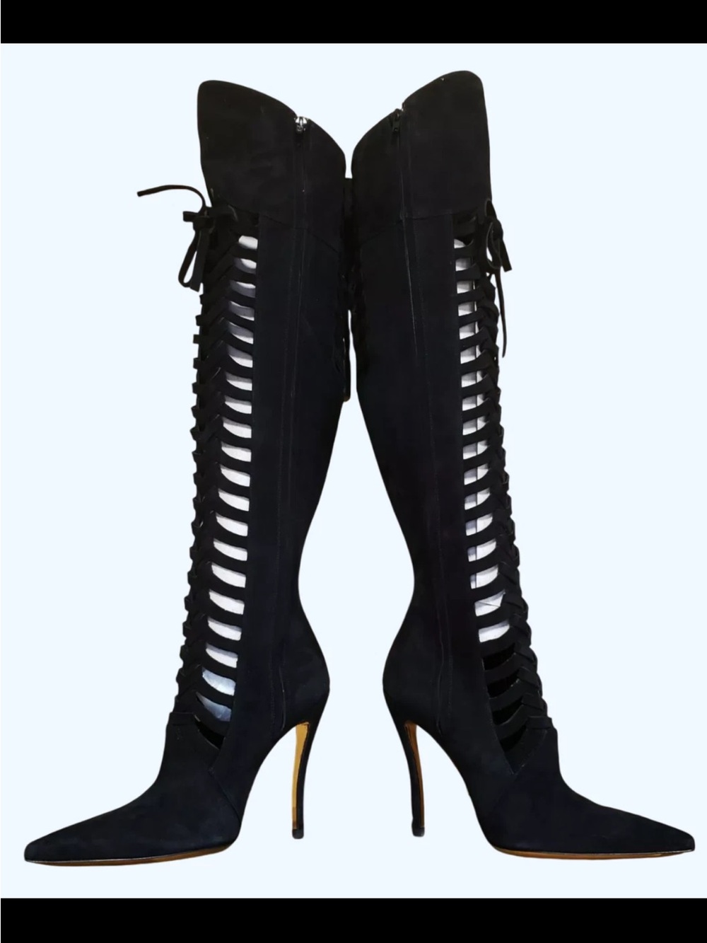 BEBE Madeline Lace-Up Stiletto Knee-High Boots EU37 US7
